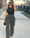 Multi-pocket Jeans Washed Overalls