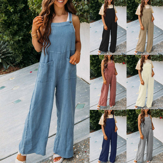 Akatonbo Fashion Square Neck Jumpsuit With Pockets Spring Summer Casual Solid Color Loose Overalls Womens Clothing