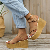 Wedge Sandals For Women Summer Casual Non-slip Cross-strap Platform Shoes With Hemp Heels Shoes