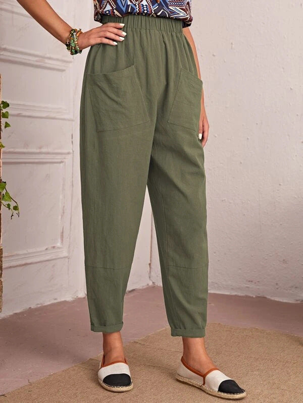 Women's Cotton Linen Elastic-waist Casual Pants