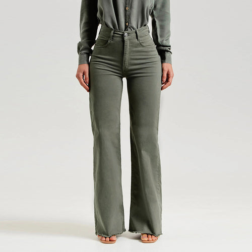 Shape Fitting Stretch Fashion Solid Color Frayed Flared Pants