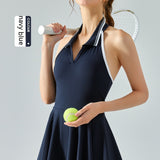 Hanging Neck Contrasting Lapel Sports Dress