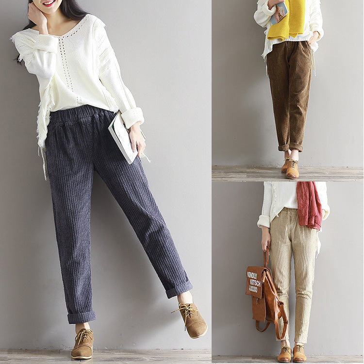 Akatonbo Large Size Women'S Art Fan Xian Thin Corduroy Pants Autumn And Winter Loose Casual Trousers