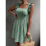 Summer Square-Neck Ruffled Sleeveless Dress With Bow-Tie Backless Design Fashion Casual Holiday Beach Dresses For Womens Clothing
