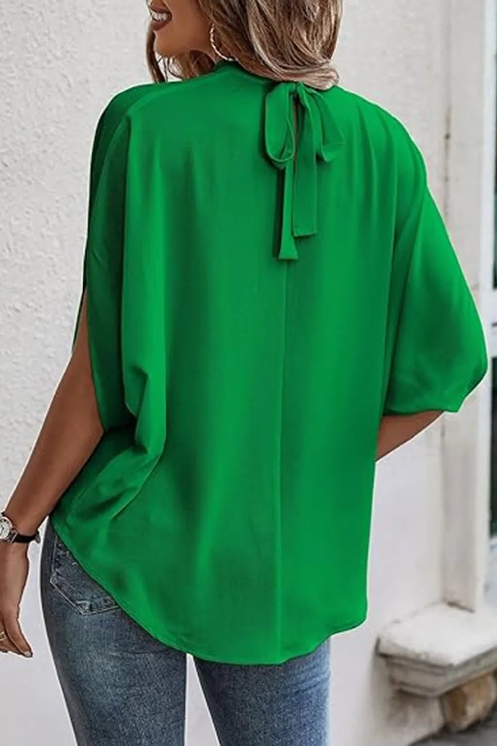 Shop Tie Back Slit Half Sleeve Blouse - Women's Fashion | Akatonbo