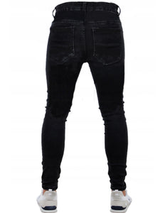 Men's Ripped Black Slim-fit High Waist Denim Trousers