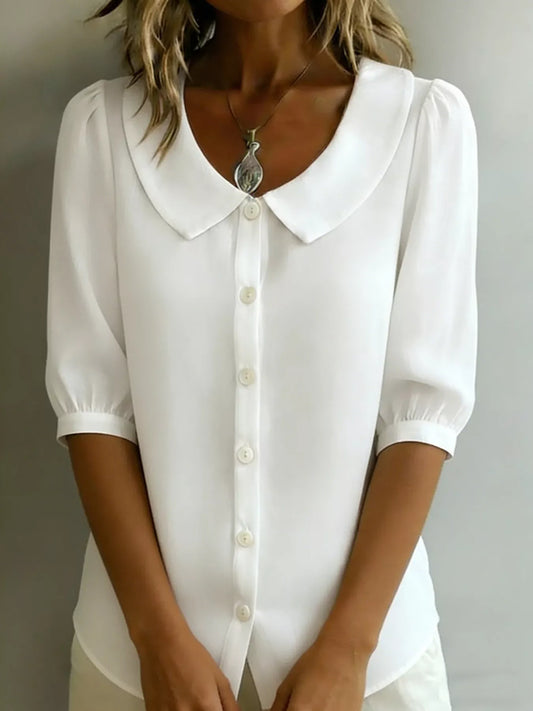 Shop Peter Pan Collar Puff Sleeve Shirt - Women's Fashion | Akatonbo