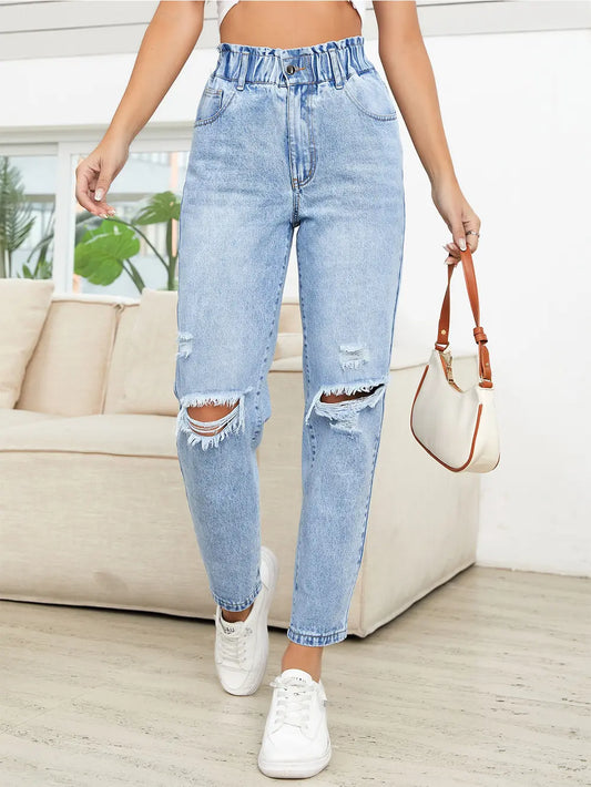 Shop Distressed High Waist Jeans - Women's Fashion | Akatonbo