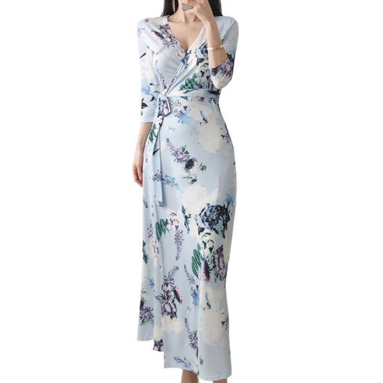 Slim Slimming Temperament Lace V-neck Waist Dress Women