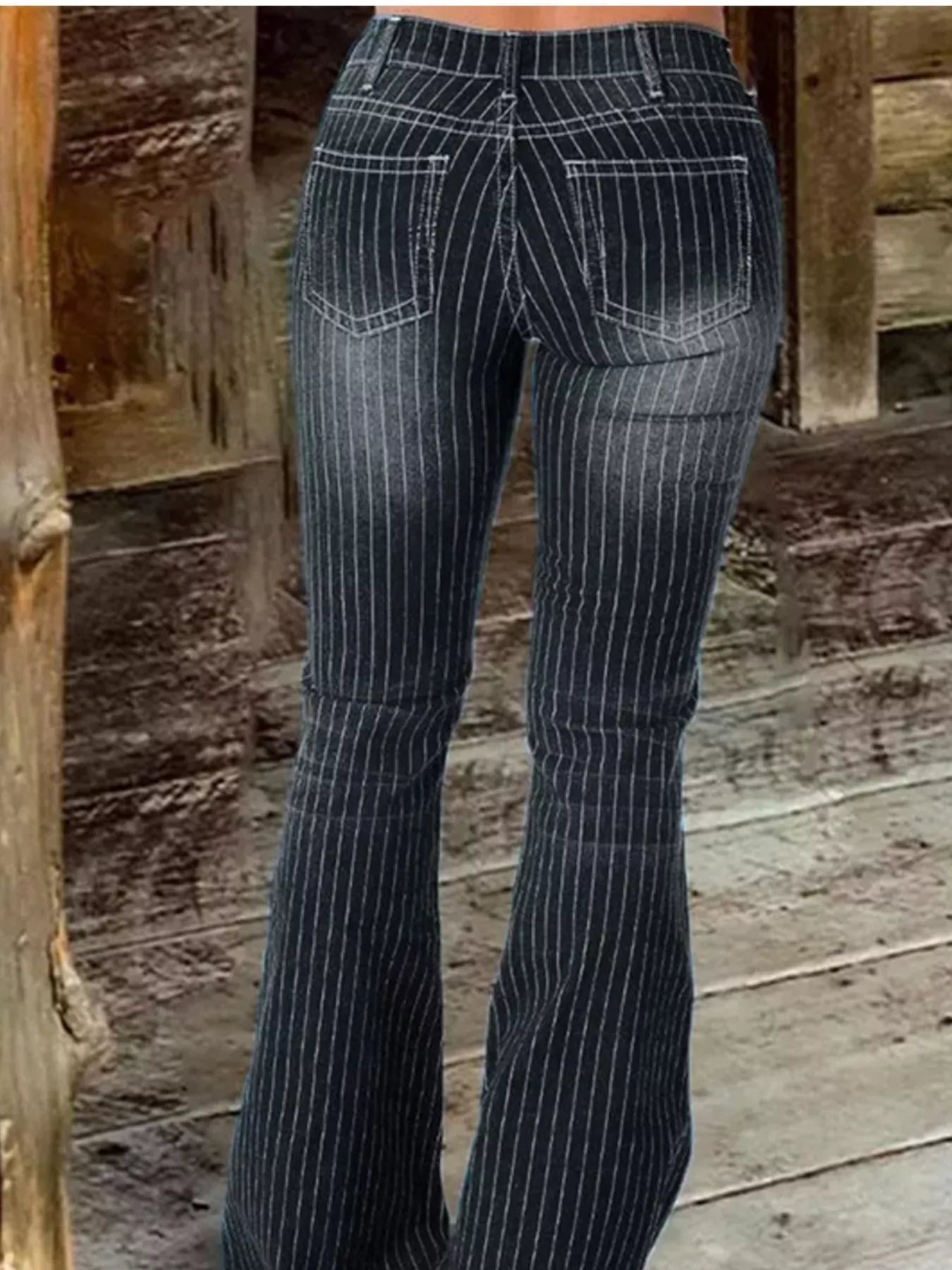 Shop Striped Button Fly Flare Jeans - Women's Fashion | Akatonbo