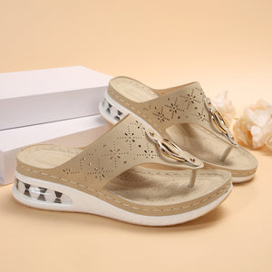 New Air Cushion Sandals Summer Flip Flops Metal Buckle Wedges Shoes For Women Thick Sole Beach Shoes