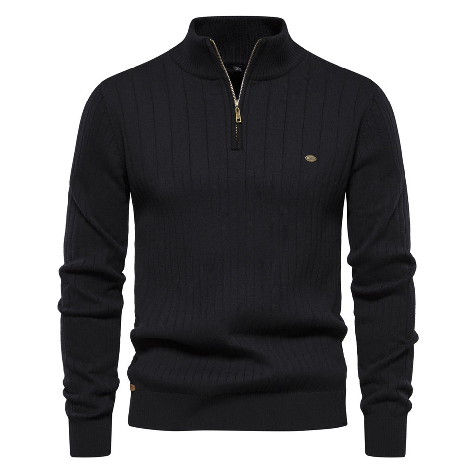 Stand Collar Men's Sweater Half Zipper Solid Color Sweater