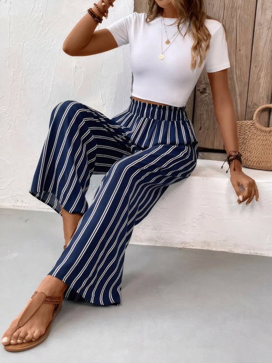 Shop Striped Wide Leg Pants - Women's Fashion | Akatonbo