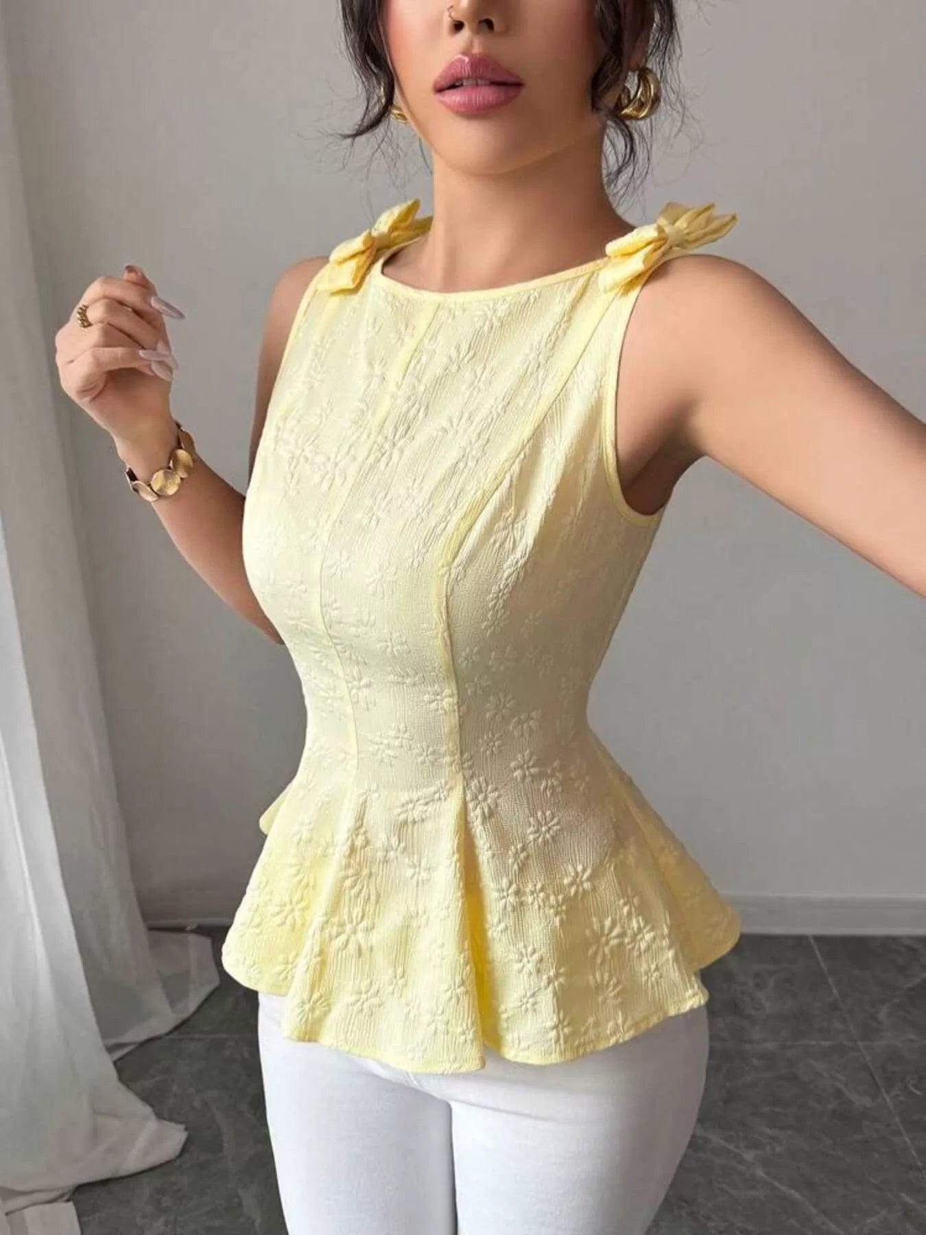 Shop Bow Shoulder Peplum Tank - Women's Fashion | Akatonbo