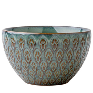 Household 5-inch Ceramic Peacock Relief Rice Bowl