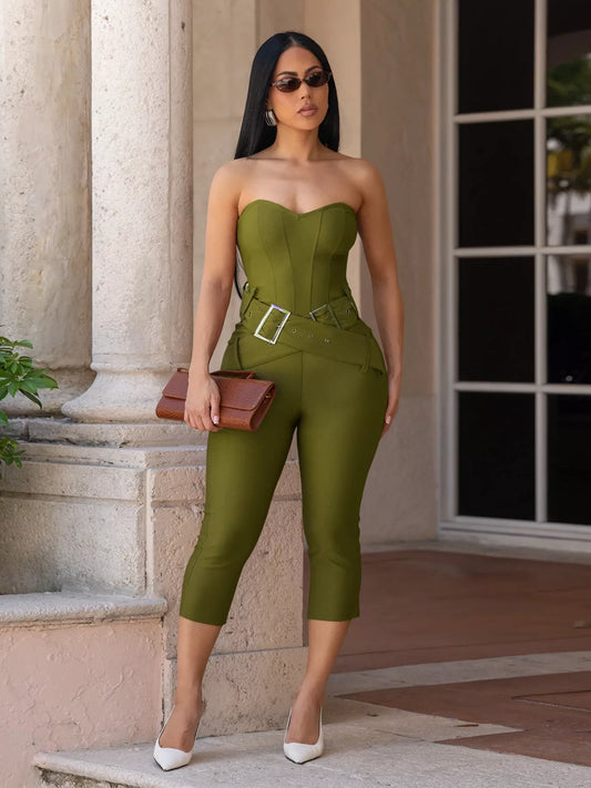 Shop Belted Tube Skinny Jumpsuit - Women's Fashion | Akatonbo