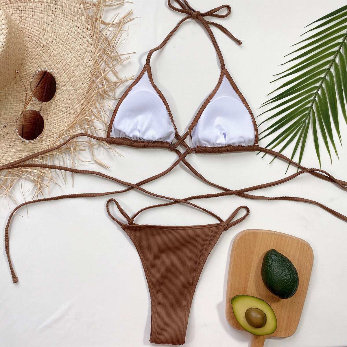 Shop Halter Neck Crisscross Ribbed Bikini Set - Women's Fashion | Akatonbo