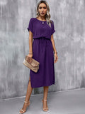 Clasi Batwing Sleeve Knot Front Split Thigh Dress