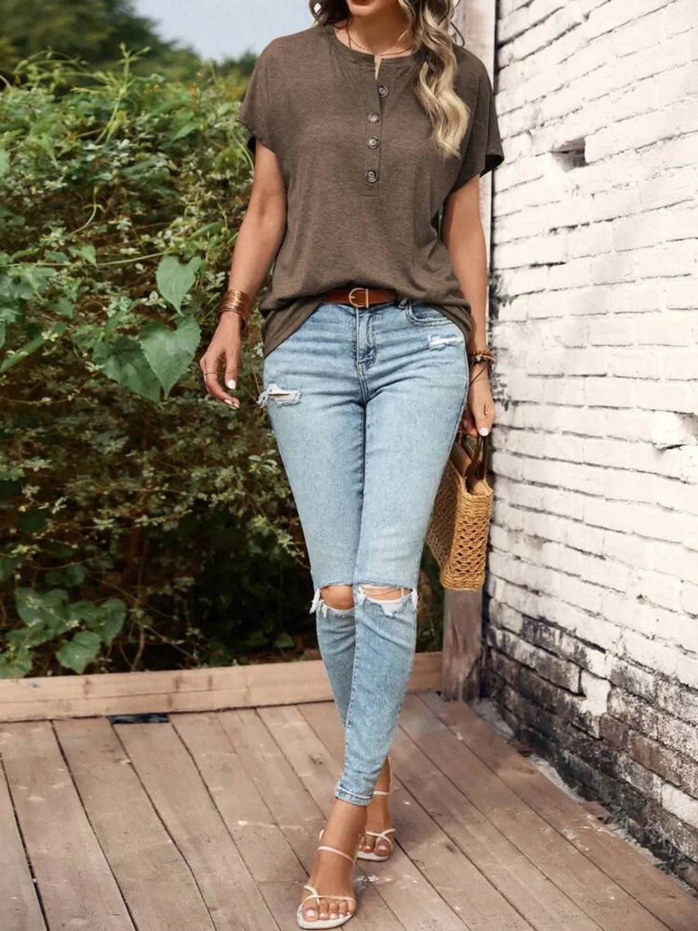 Shop Half Button Short Sleeve Top - Women's Fashion | Akatonbo