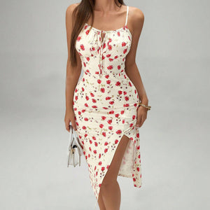 Summer Printed Suspender Split Dress