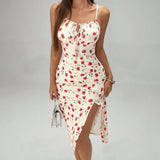 Summer Printed Suspender Split Dress