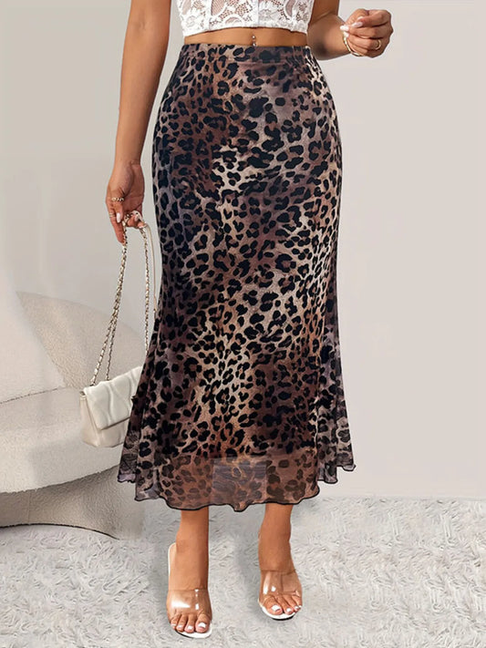 Shop Leopard Print Midi Mermaid Skirt - Women's Fashion | Akatonbo