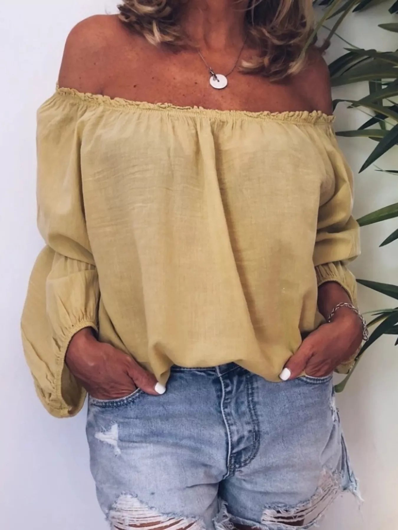 Shop Off-Shoulder Frill Trim Blouse - Women's Fashion | Akatonbo