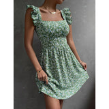 Summer Square-Neck Ruffled Sleeveless Dress With Bow-Tie Backless Design Fashion Casual Holiday Beach Dresses For Womens Clothing