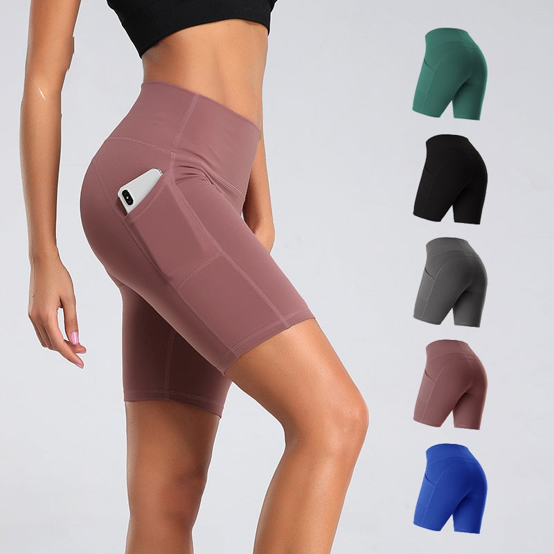 High Waist Fitness Gym Workout Leggings With Pockets Athletic Yoga Pants Slim Hips Lifting Shorts