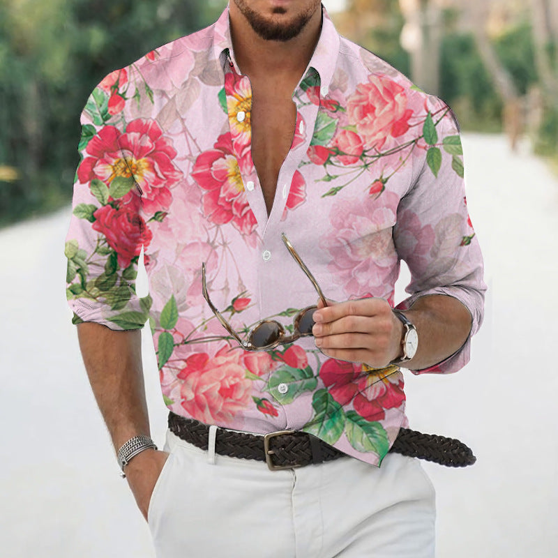 Men's Loose Floral Shirt Beach Retro