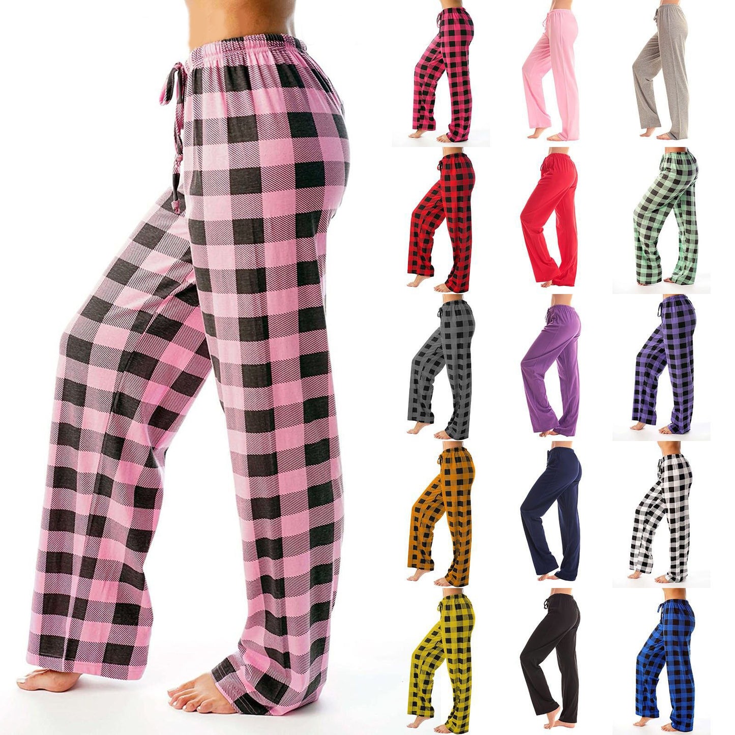 Akatonbo Drawstring Plaid Print Trousers Casual Loose Sports Home Pants Women