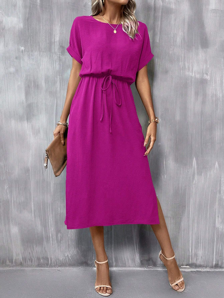 Clasi Batwing Sleeve Knot Front Split Thigh Dress