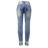 Women's Jeans Trendy High Waist Beaded Skinny Tapered Pants
