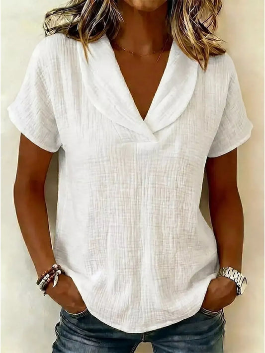 Shop Full Size Casual Short Sleeve Textured Blouse Plus Size - Women's Fashion | Akatonbo