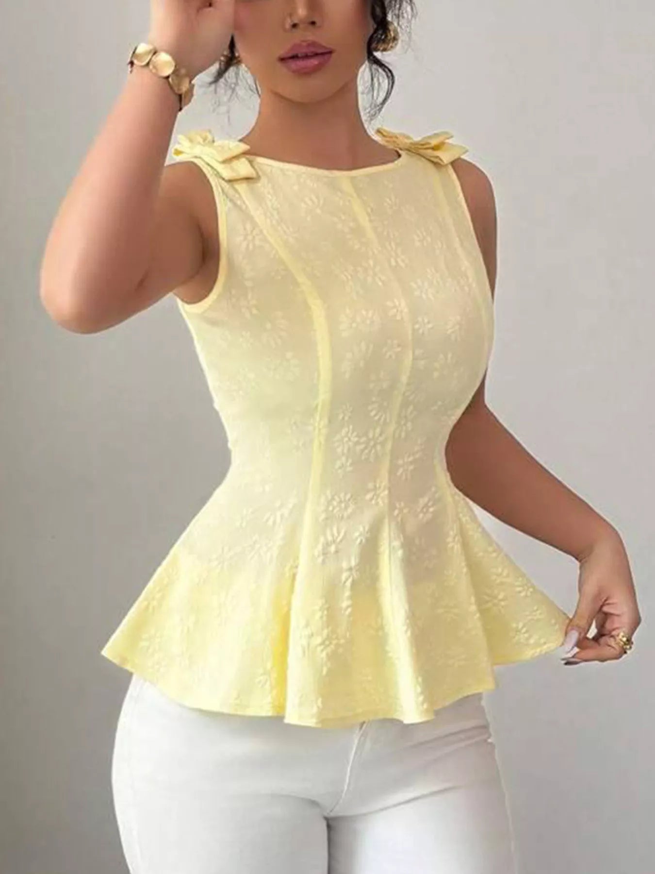Shop Bow Shoulder Peplum Tank - Women's Fashion | Akatonbo
