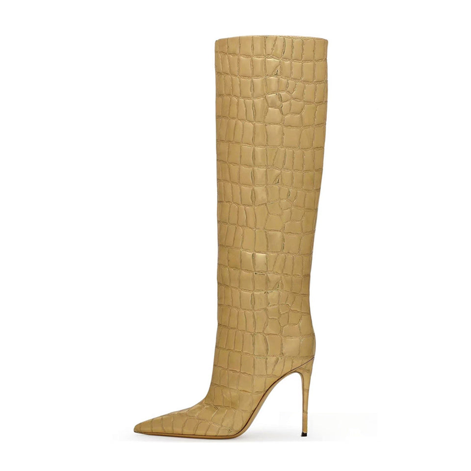 Pointed Stiletto Heel Leopard Print Boots