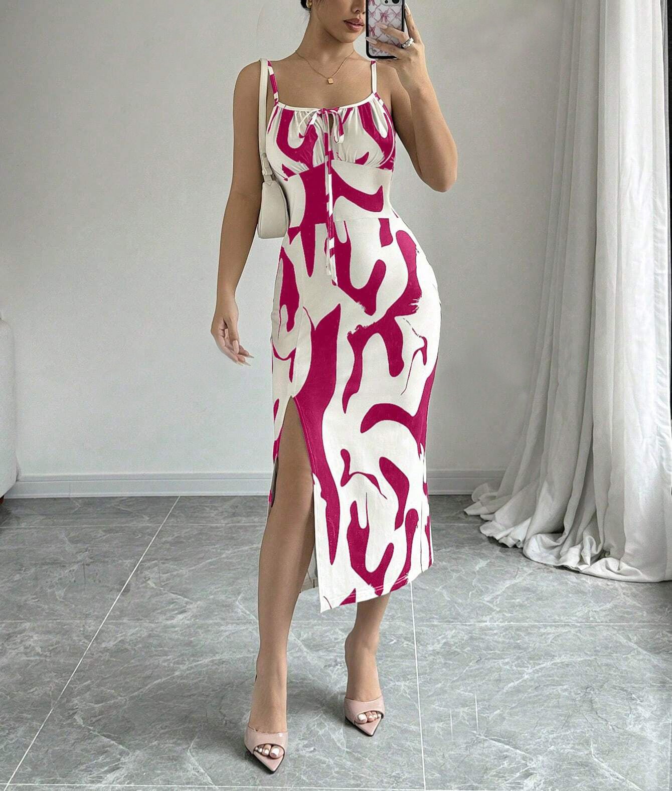 Summer Printed Suspender Split Dress