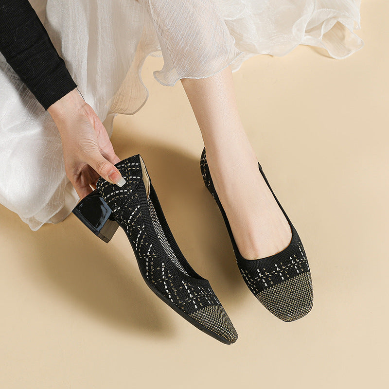 Heel Mid Heel Flying Woven Princess Shoes