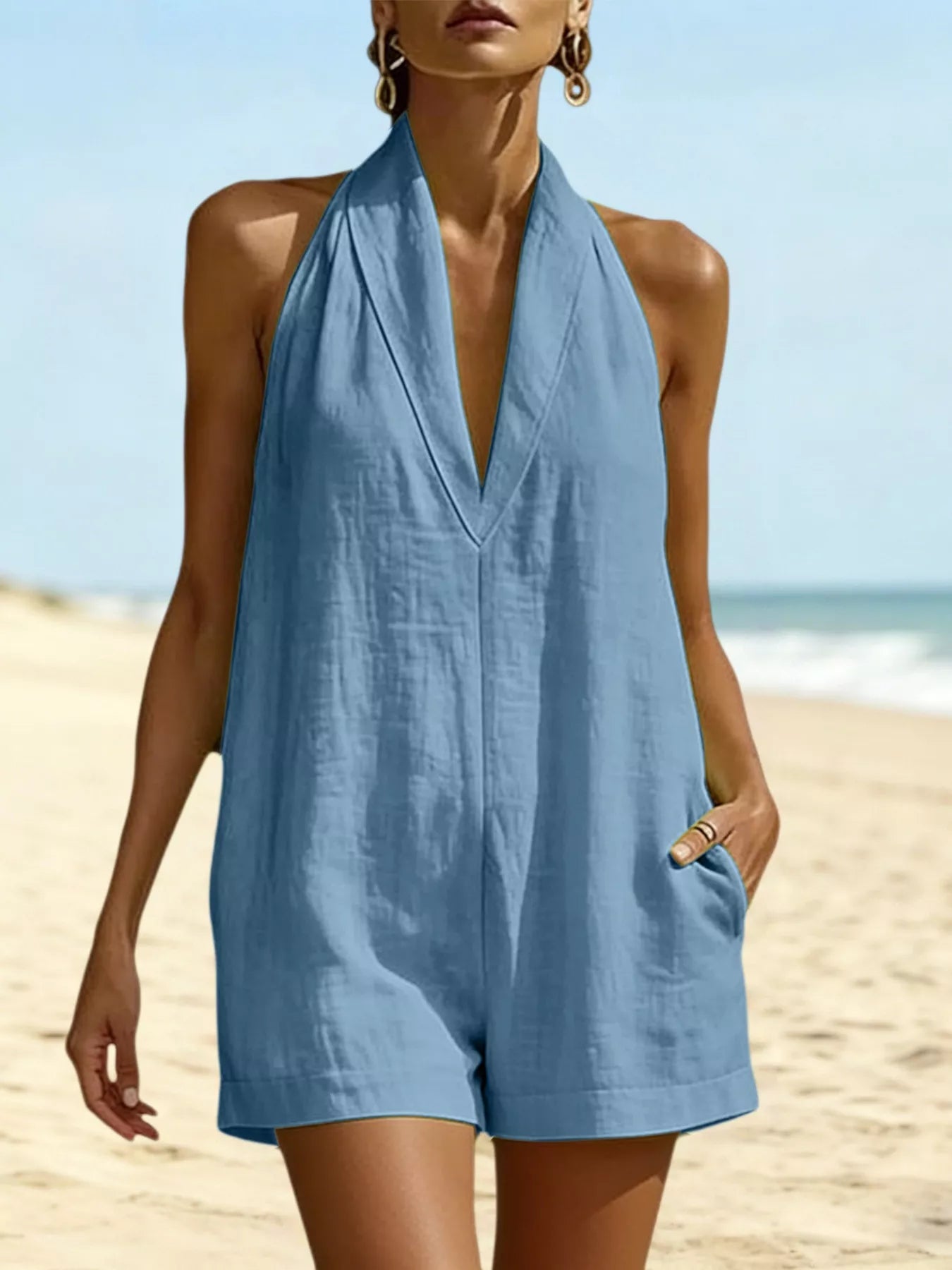 Shop Halter Neck Romper with Pockets - Women's Fashion | Akatonbo