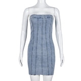 Fashion Backless Tube Denim Dress Summer Sexy Slim Short Dress