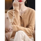 Women's Cashmere Cardigan O-neck Loose Sweaters Top Fashion Merino Wool Knitwear Autumn Winter Female Clothing Tops