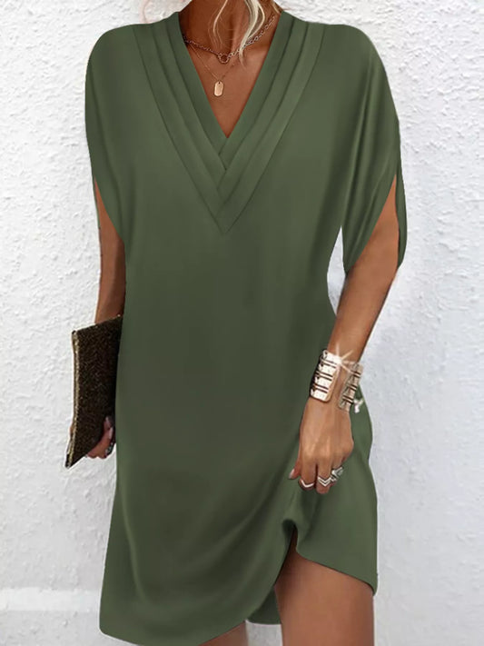 Shop Full Size V-Neck Slit Sleeve Mini Dress Plus Size - Women's Fashion | Akatonbo