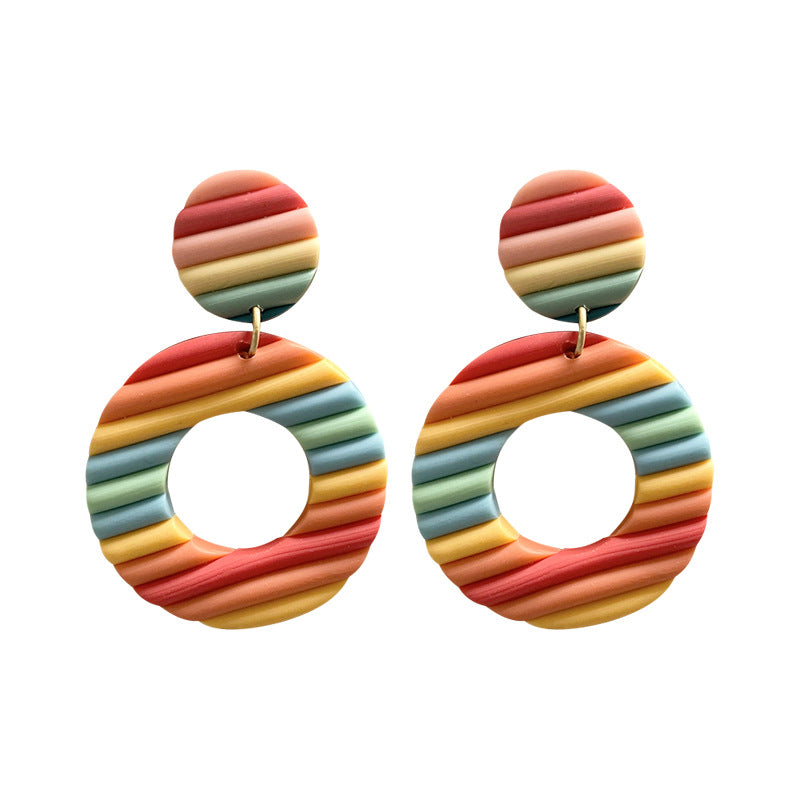 Aggregate Brickearth Polymer Clay Earrings Rainbow Bar Multicolor Art