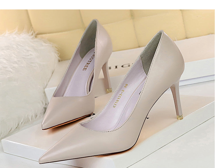 Women's High Heels Pointed Toe Mid-heel All-match Stiletto Single Shoes