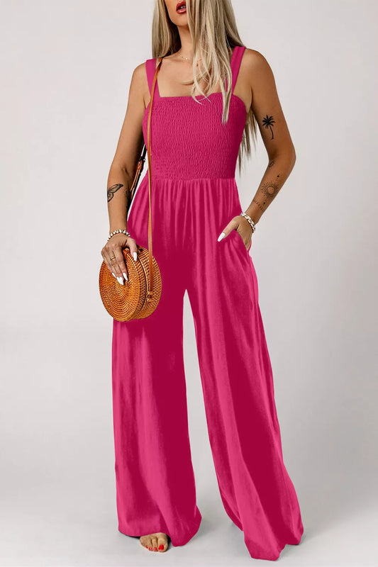 Shop Smocked Bodice Wide Leg Jumpsuit - Women's Fashion | Akatonbo