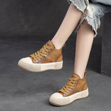 High-top Casual Sneakers First Layer Cowhide Toe Box Women's Shoes Vintage