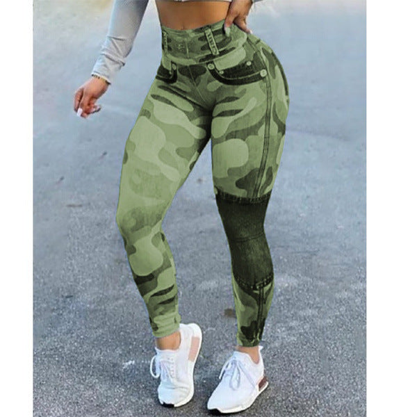 Women's Quick-drying Slim Fit Denim Print Yoga Pants Leggings